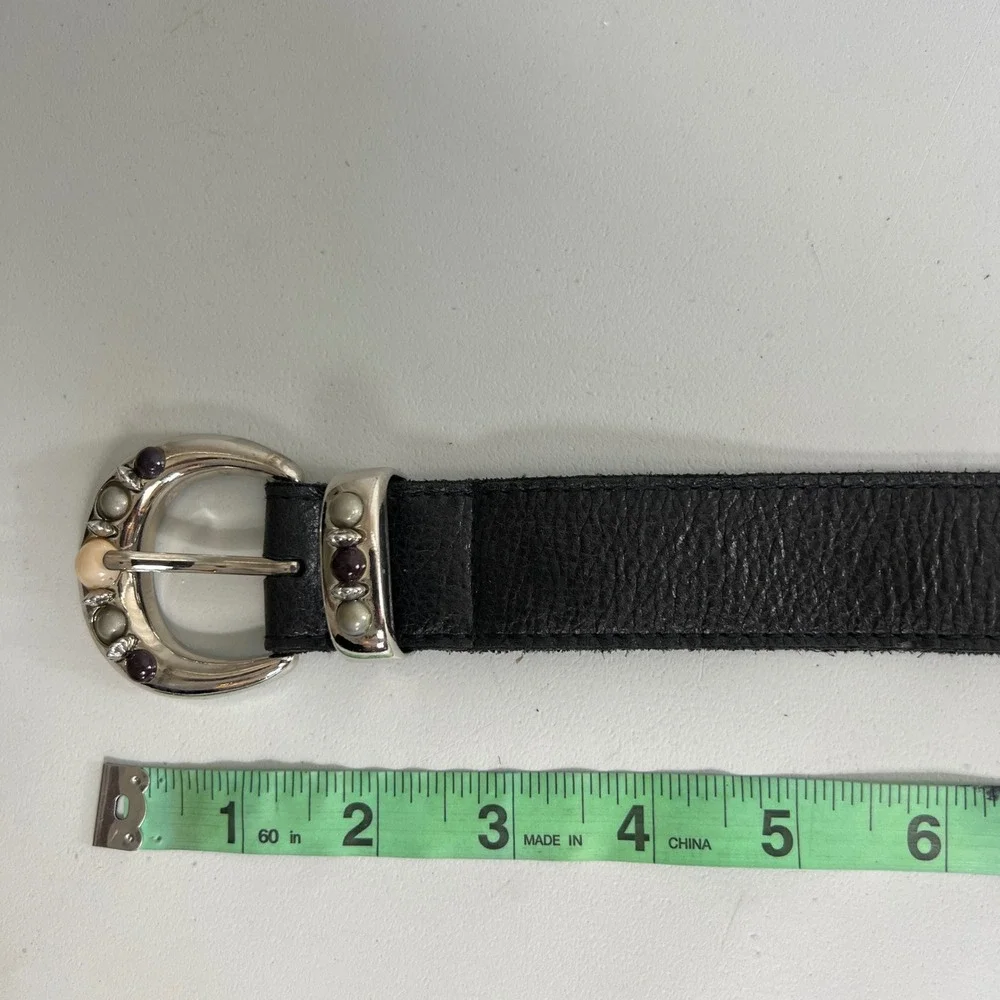 Womens Black Leather Belt size Small Gemstone Buckle Made in USA Boho fstival - Picture 6 of 7